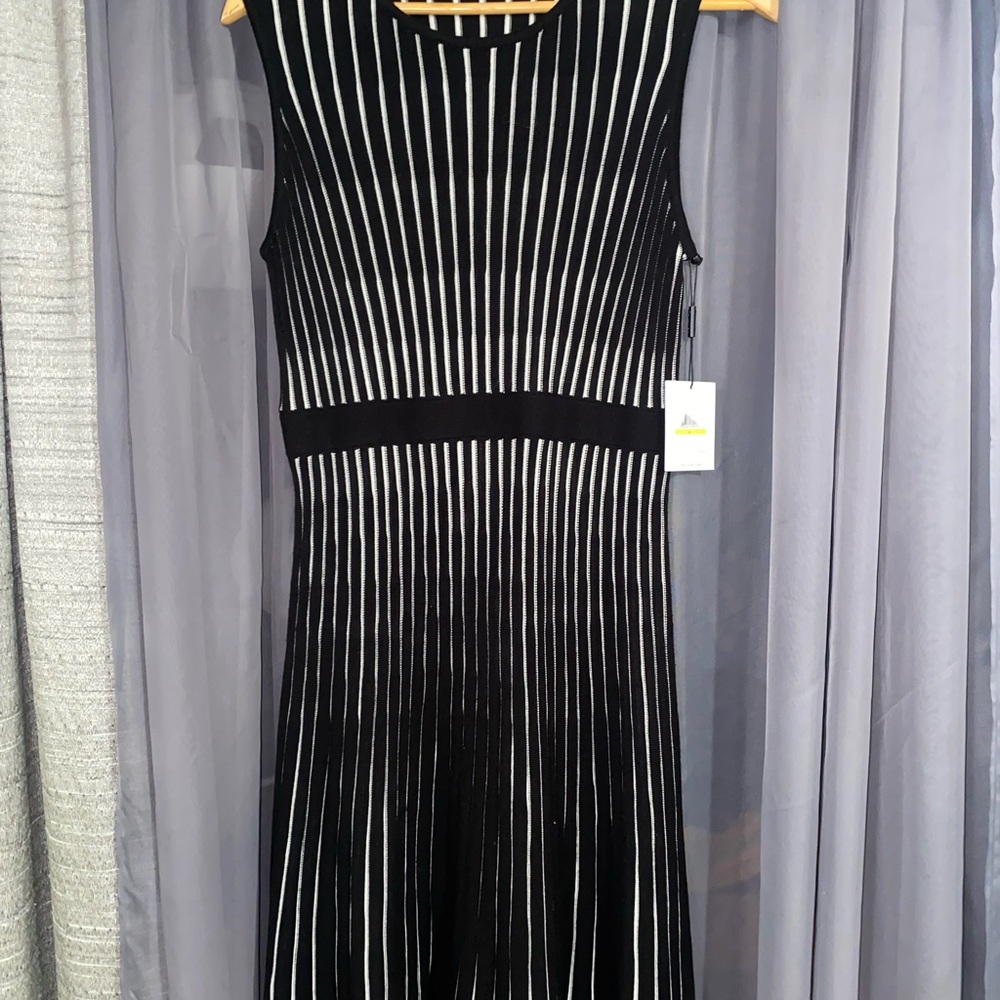 Elegant Black and White Striped Dress
